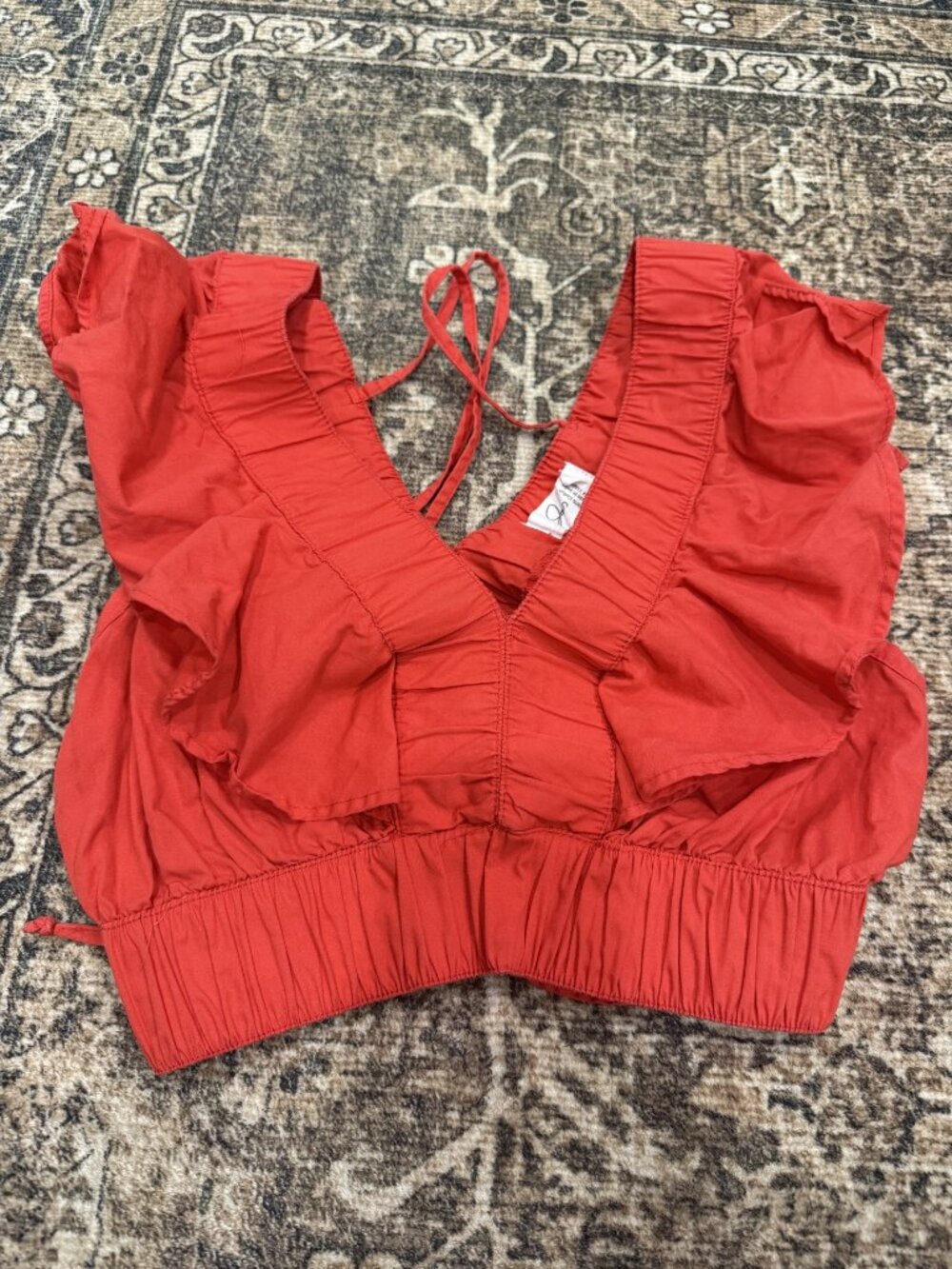 Soprano Red Ruffle Sleeve Tie-Back Crop Top Size S